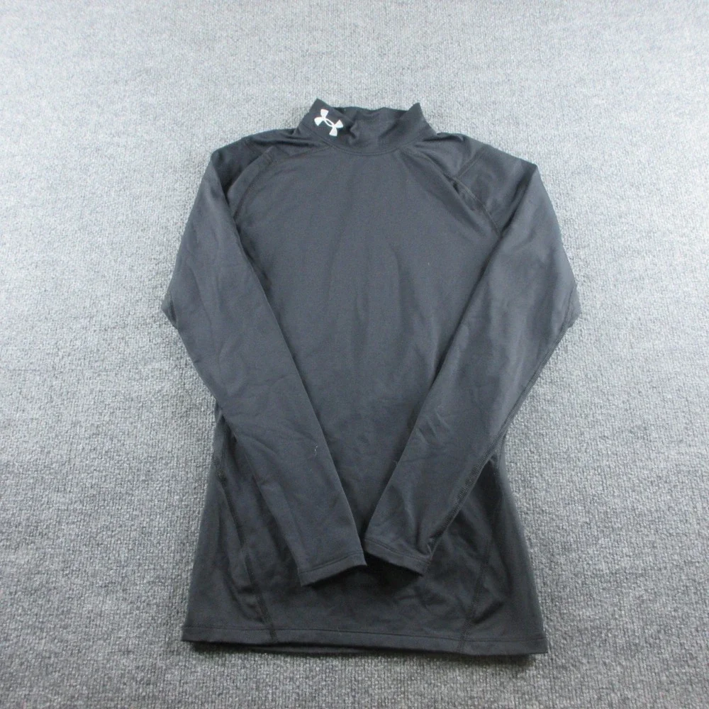 Under Armour Compression Shirt Mens L Black Long Sleeve Mock Neck Coldgear Gym